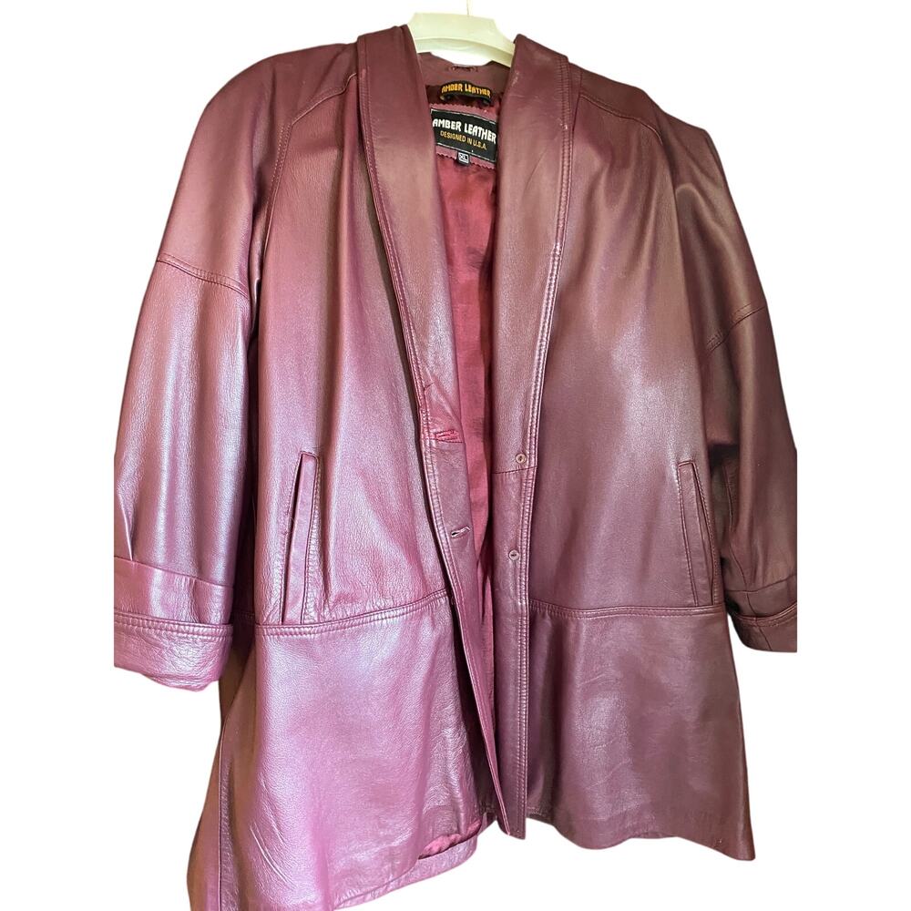 Vintage Echtes Leder Leather Maroon Swing Coat Womens  XL
